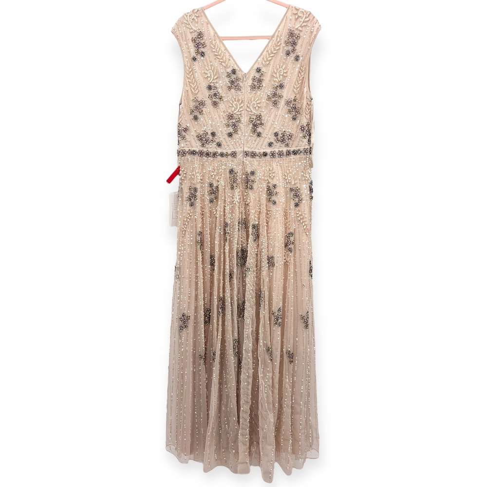 Mac Duggal NEW Blush Pink Embellished Wrap Over Cap Sleeve A-Line Gown - Size 16 - Picture 10 of 15